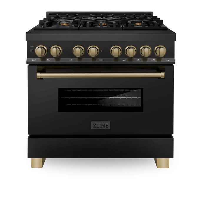 ZLINE Autograph Edition Dual Fuel Range in Black Stainless Steel - Topture