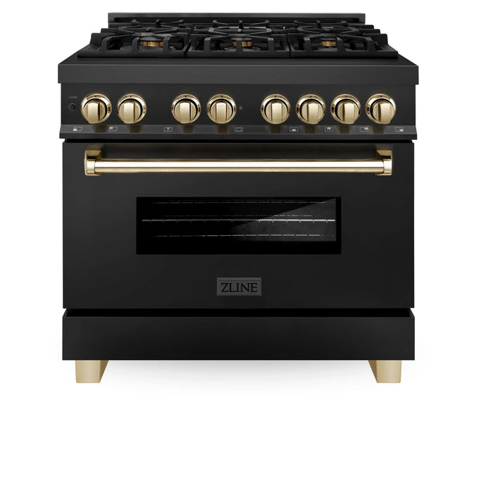 ZLINE Autograph Edition Dual Fuel Range in Black Stainless Steel - Topture