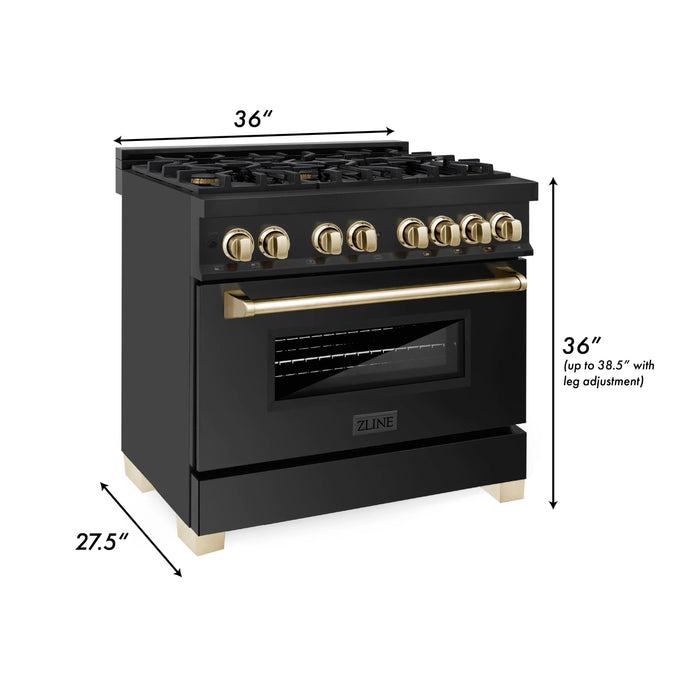 ZLINE Autograph Edition Dual Fuel Range in Black Stainless Steel - Topture