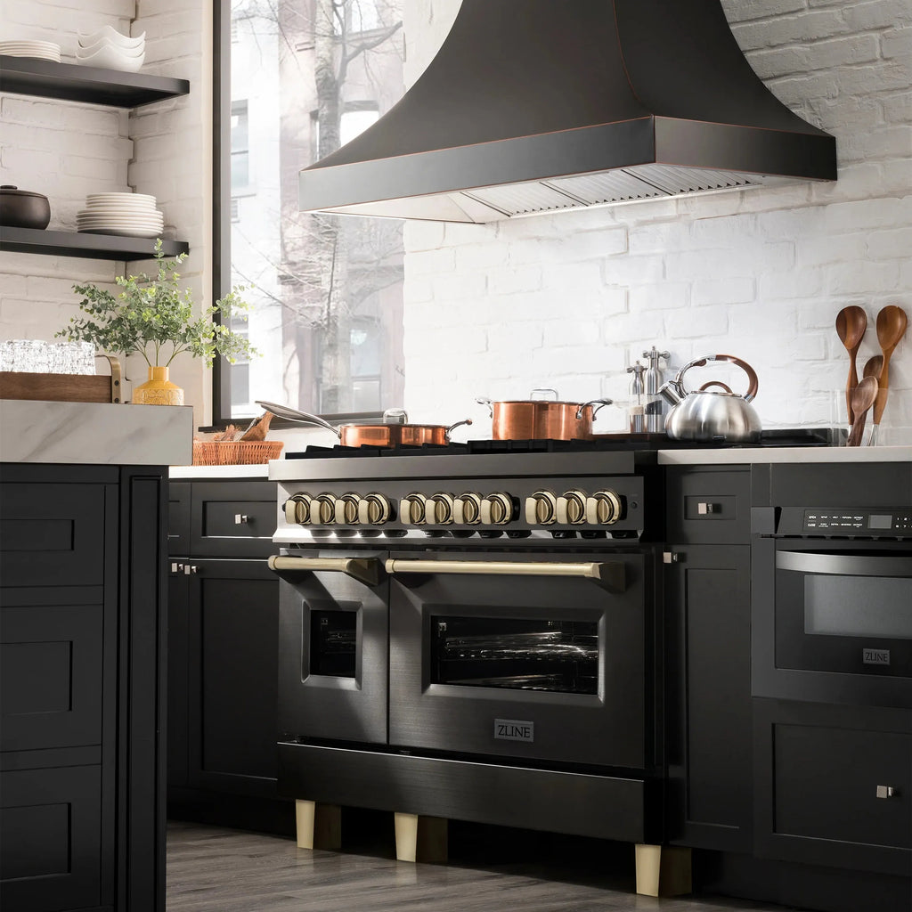 ZLINE Autograph Edition Dual Fuel Range in Black Stainless Steel - Topture