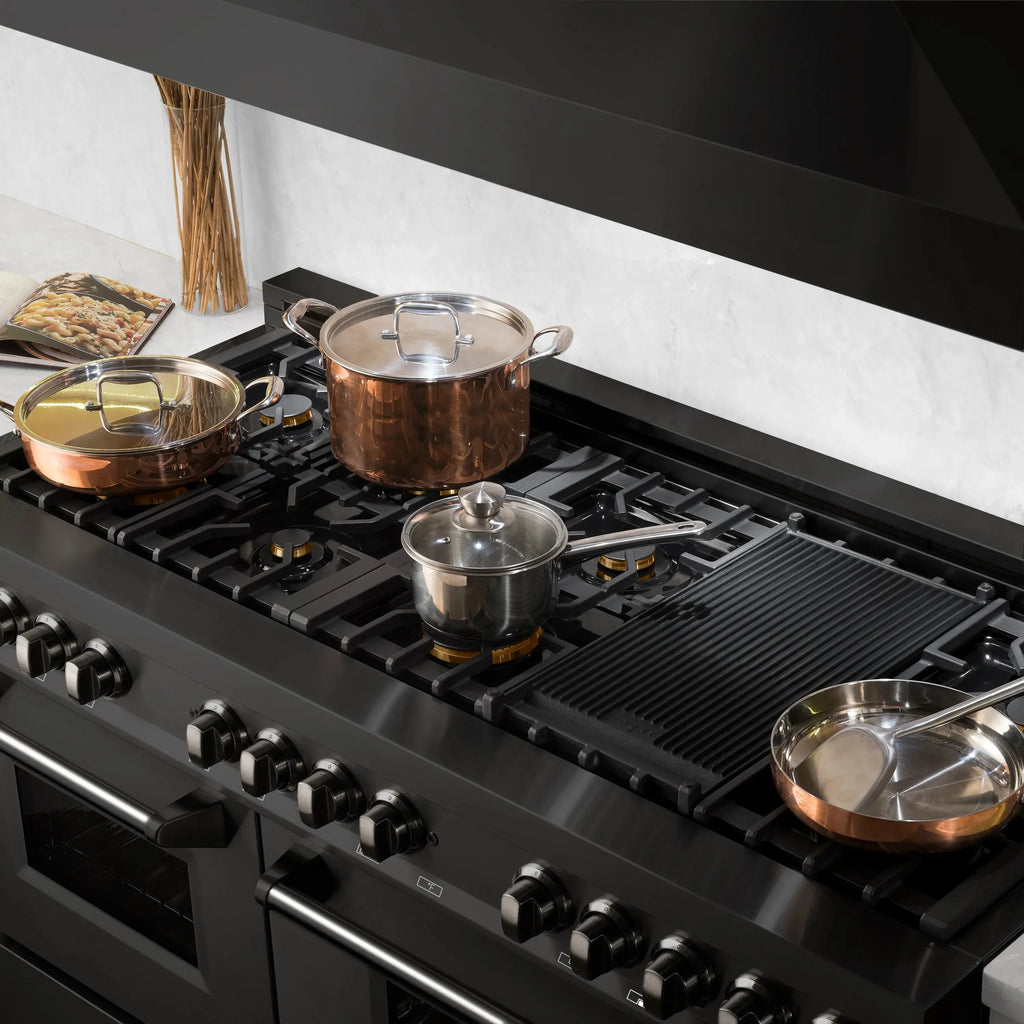 ZLINE Freestanding Range in Black Stainless Steel with Brass Burners (Dual Fuel) (RAB-60) - Topture
