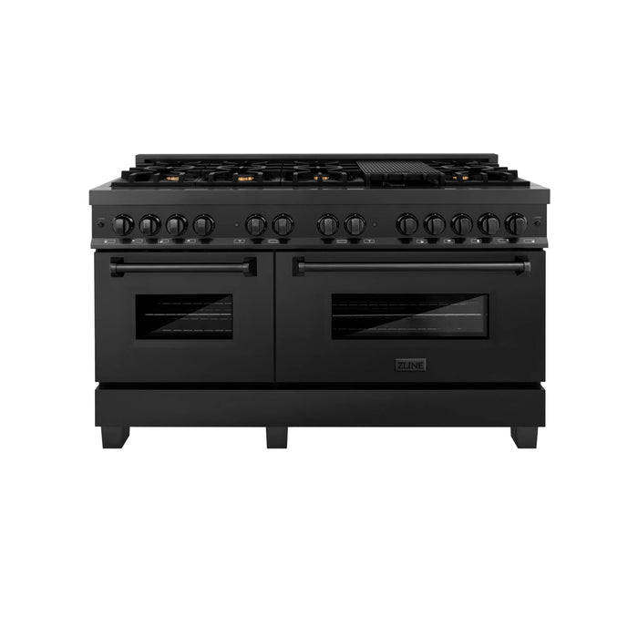 ZLINE Freestanding Range in Black Stainless Steel with Brass Burners (Dual Fuel) (RAB-60) - Topture