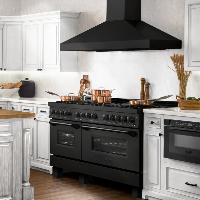 ZLINE Freestanding Range in Black Stainless Steel with Brass Burners (Dual Fuel) (RAB-60) - Topture