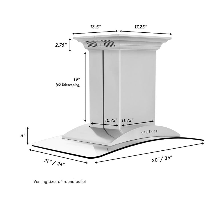 ZLINE GL9i Island Mount Range Hood in Stainless Steel - Topture