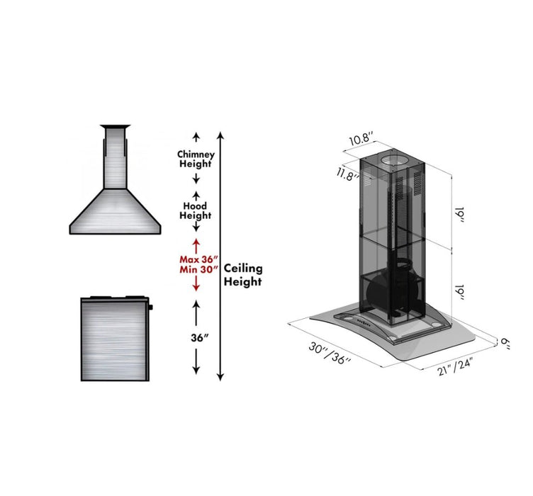 ZLINE GL9i Island Range Hood in Stainless Steel - Topture