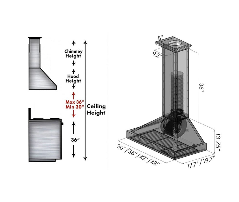 ZLINE KB2-B Designer Series Wall Mount Range Hood - Topture