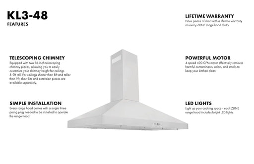 ZLINE KL3 48'' Wall Mount Range Hood - Topture