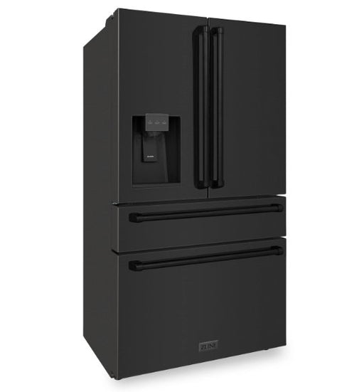 ZLINE Omega | 36" 21.6 cu. ft. 4-Door French Door Refrigerator with Water and Ice Dispenser and Water Filter in Fingerprint Resistant Black Stainless Steel - Topture