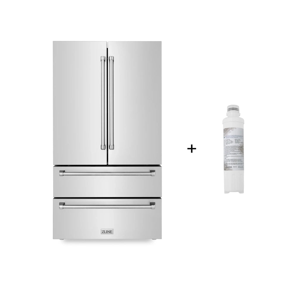 ZLINE Omega | 36" 22.5 cu. ft Freestanding French Door Refrigerator with Ice Maker and Water Filter in Fingerprint Resistant Stainless Steel - Topture