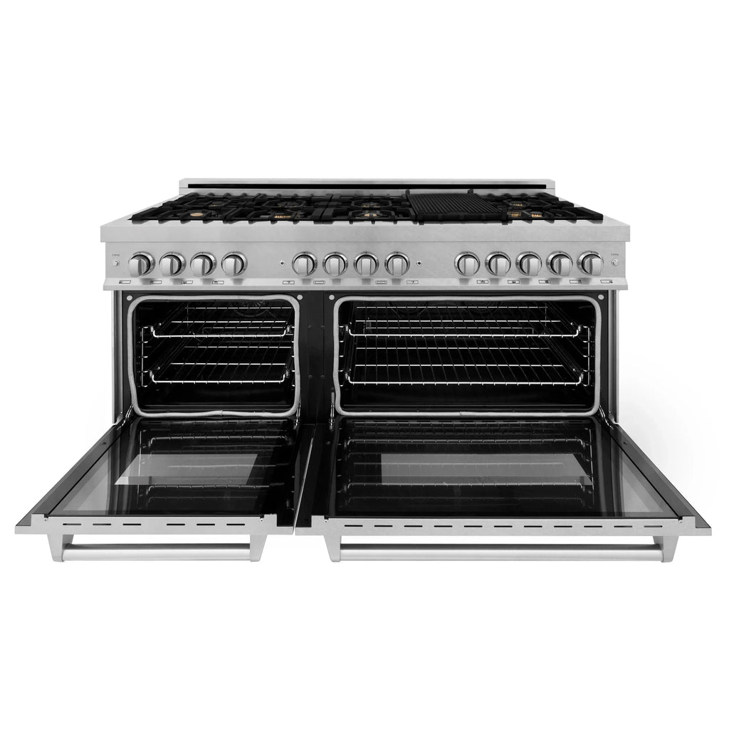 ZLINE Omega | Electric Oven and Gas Cooktop Dual Fuel Range with Griddle and Brass Burners in Fingerprint Resistant Stainless - Topture
