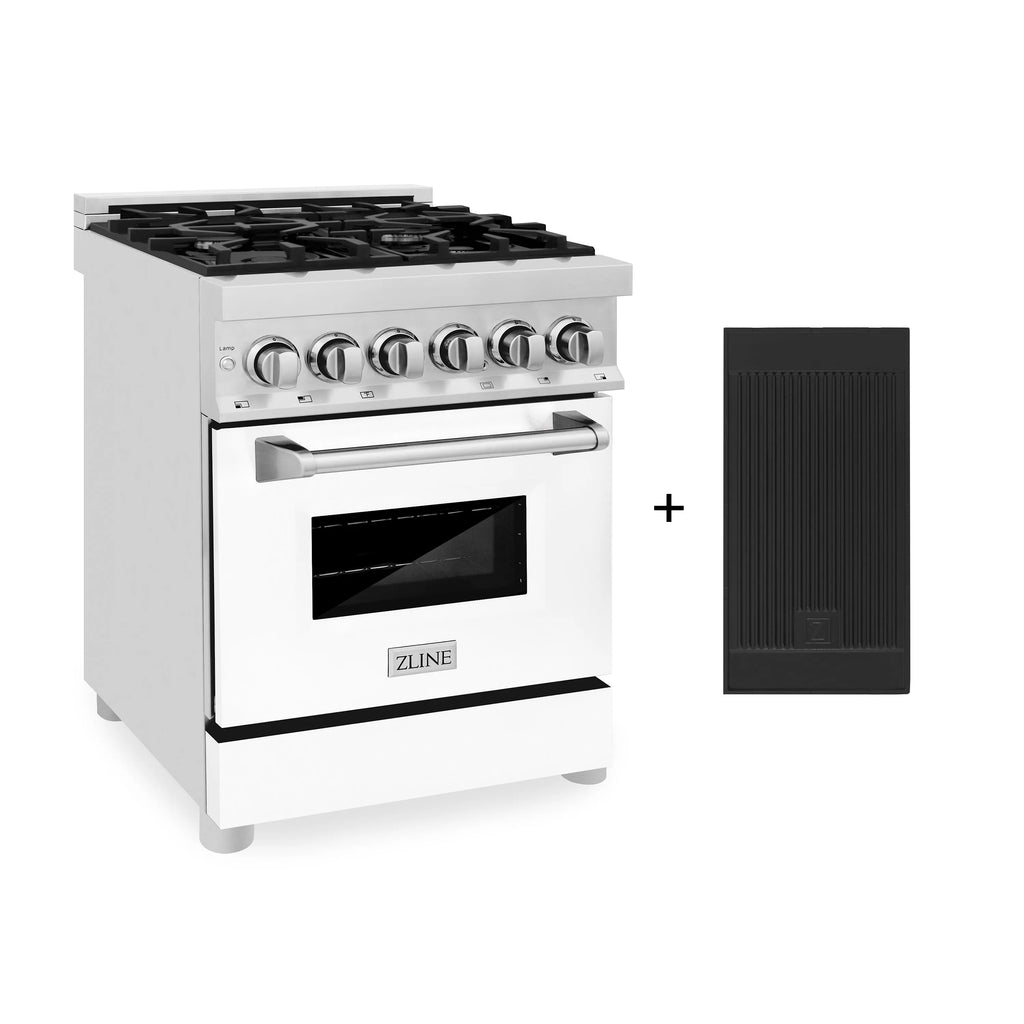 ZLINE Omega | Electric Oven and Gas Cooktop Dual Fuel Range with Griddle and White Matte Door in Stainless Steel - Topture