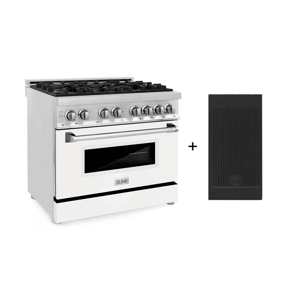 ZLINE Omega | Electric Oven and Gas Cooktop Dual Fuel Range with Griddle and White Matte Door in Stainless Steel - Topture
