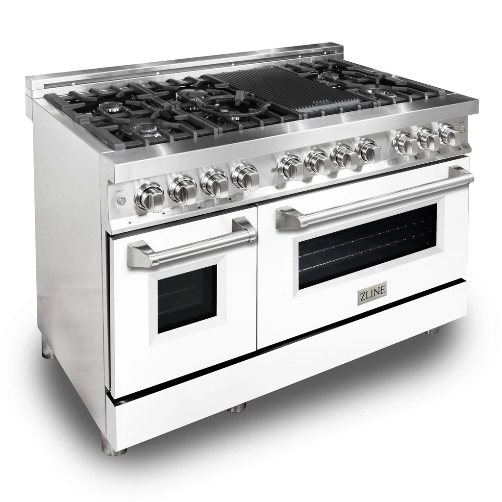 ZLINE Omega | Electric Oven and Gas Cooktop Dual Fuel Range with Griddle and White Matte Door in Stainless Steel - Topture