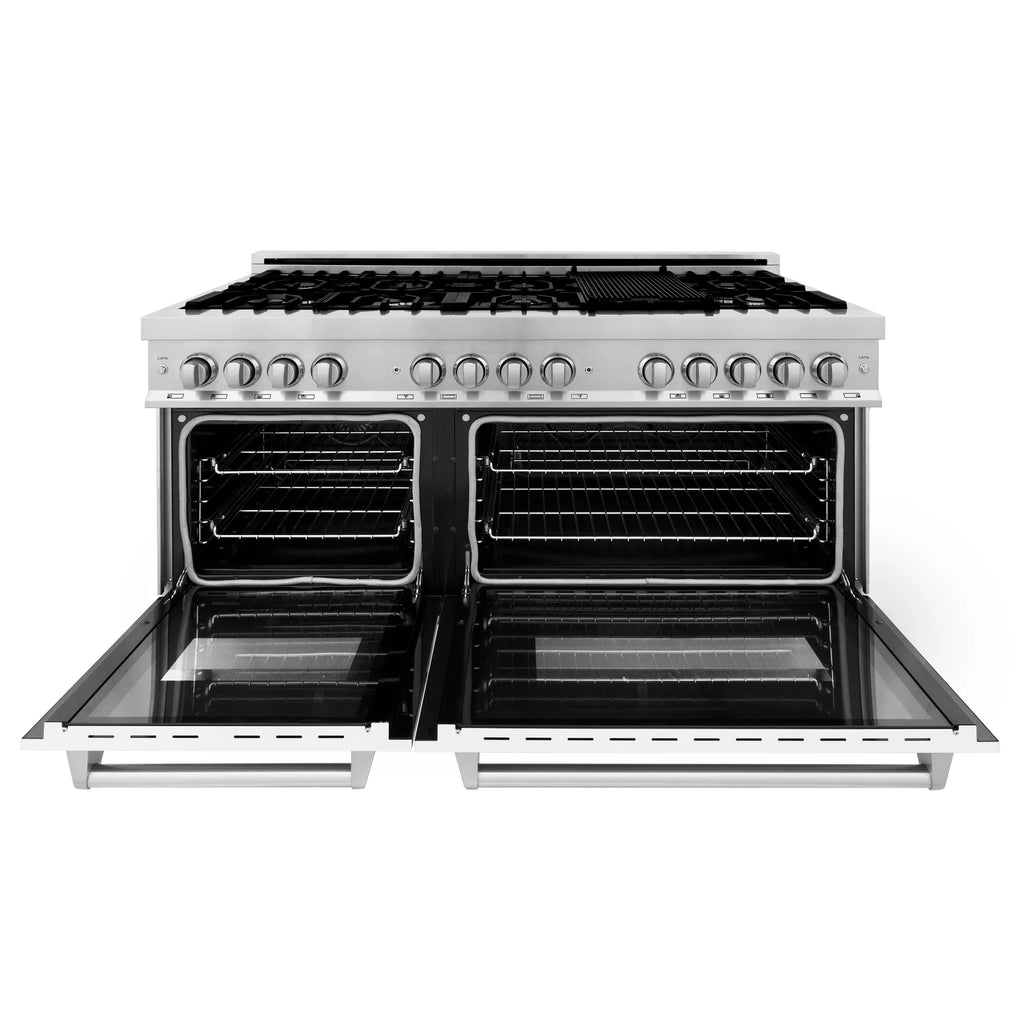 ZLINE Omega | Electric Oven and Gas Cooktop Dual Fuel Range with Griddle and White Matte Door in Stainless Steel - Topture