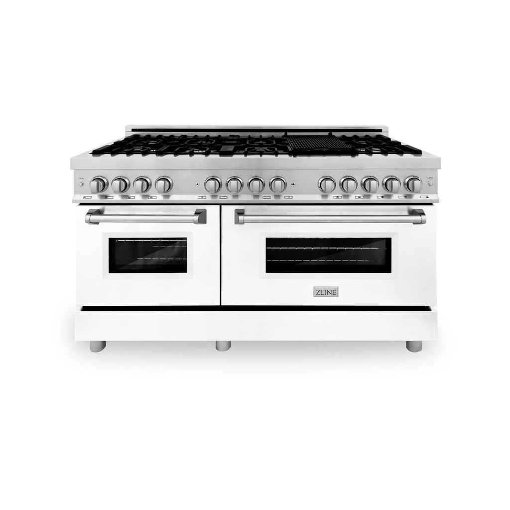 ZLINE Omega | Electric Oven and Gas Cooktop Dual Fuel Range with Griddle and White Matte Door in Stainless Steel - Topture